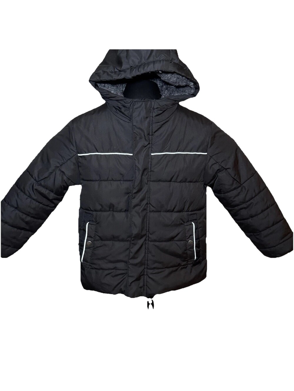 Swiss Tech Kids Black Puffer Jacket XS 4-5 Warm Fleece Lined Hooded Winter Coat